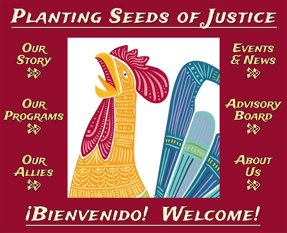 the index image of Venceremos includes links to 6 webpages Our Story Our Programs Our Allies Events & News Advisory Board About Us and includes the text Planting Seeds of Justice